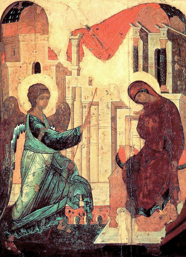 Благовещение (Андрей Рублев, 1408. Третьяковская галерея. Москва)