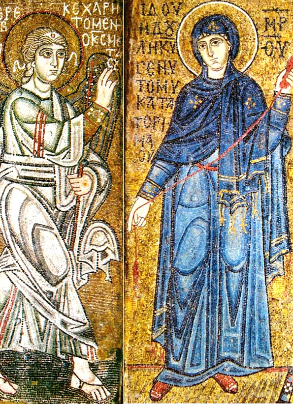 Благовещение ( Фрагмент мозаики на двух столбах Софии Киевской. ок. 1040 г.)