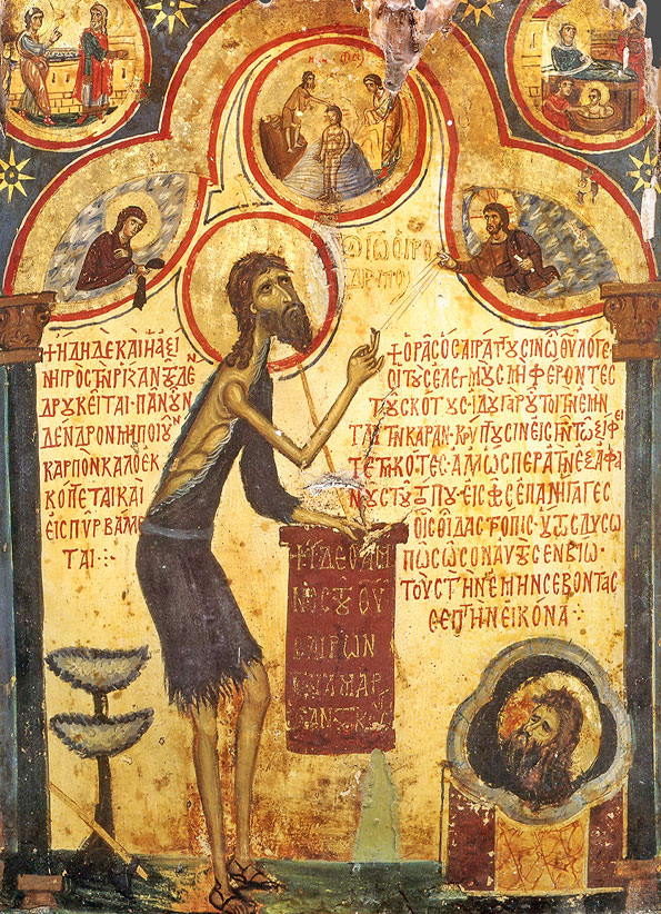 Св. Иоанн Предтеча со сценами жития. (Икона. XIII в. Мон. св. Екатерины, Синай, Египет)