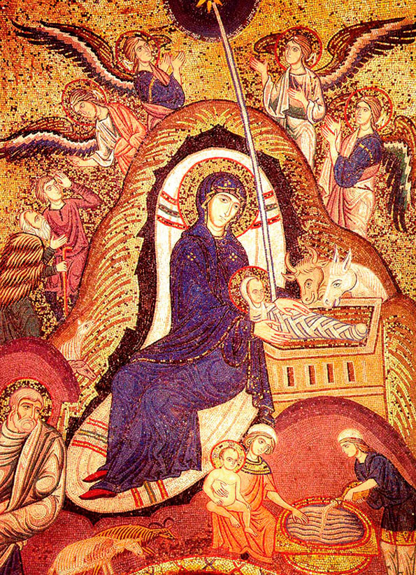 Рождество Христово (Фрагмент мозаики. XII в. Церковь Марторана в Палермо, Италия)