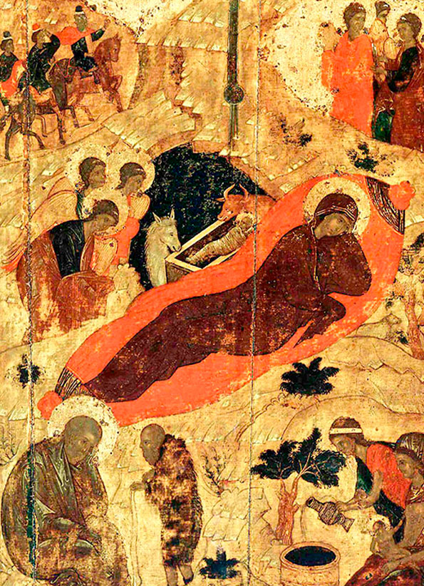 Рождество Христово (Фрагмент иконы. XV в. Благовещенский собор Московского Кремля)