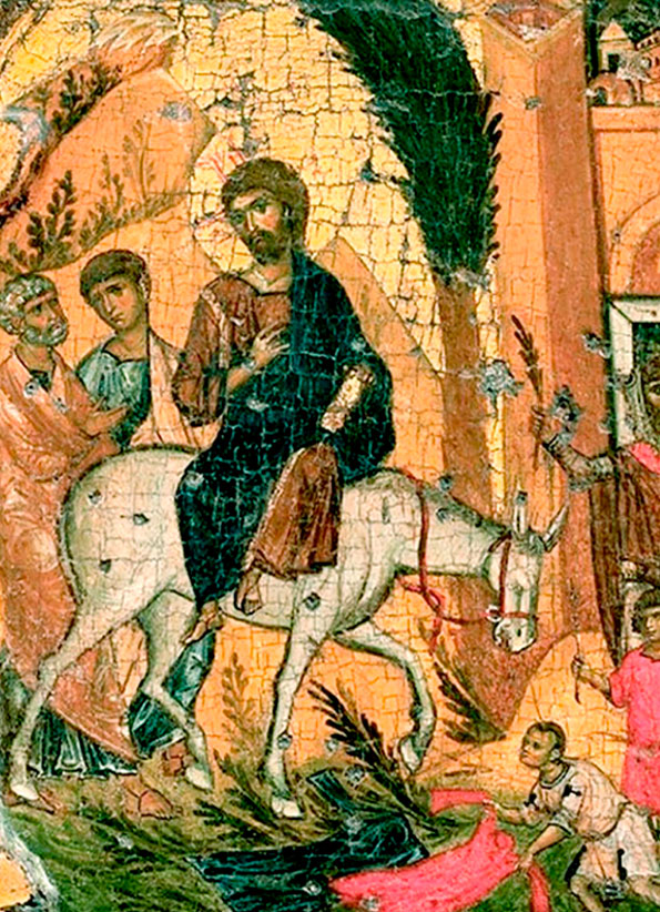 Вход Господень в Иерусалим (Икона. XIV в. Монастырь Ватопед, Афон)