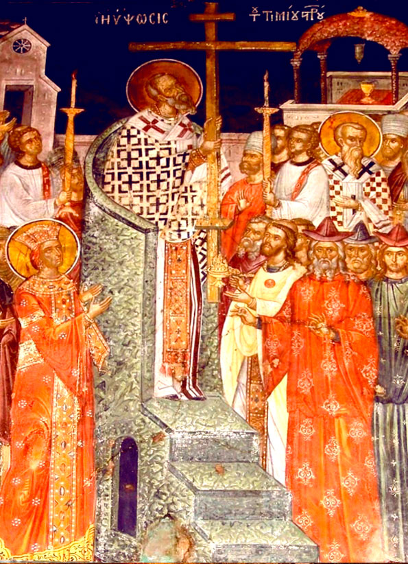 Всемирное Воздвижение Честного и Животворящего Креста Господня (Фрагмент фрески. 1535 г. Великая Лавра Святого Афанасия, Афон)