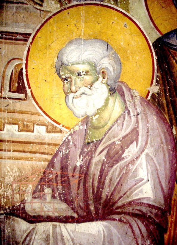 Праведный Иосиф Обручник (Фрагмент фрески. XIII в. Храм Протата, Карея, Афон)