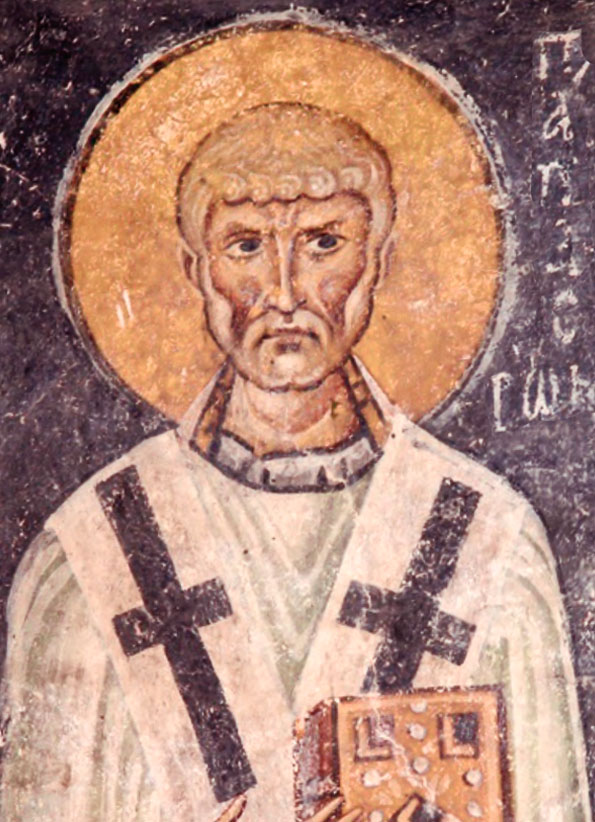 Свт. Лев, папа Римский (Фрагмент фрески. XI в. Собор Святой Софии, Охрид, Македония)