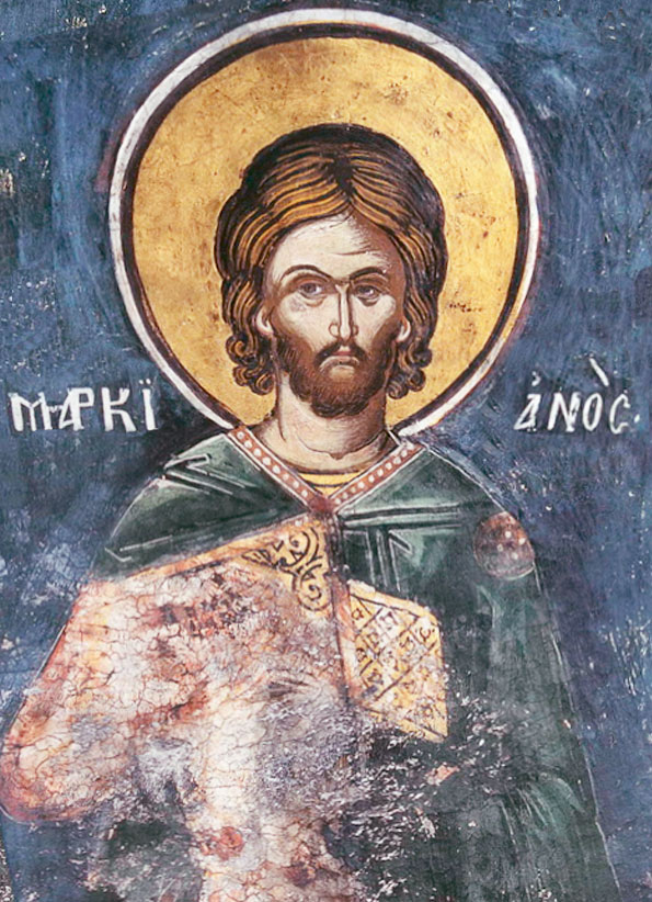Мч. Маркиан (Фрагмент фрески. XVI в. Мон. Дионисиат, Афон)