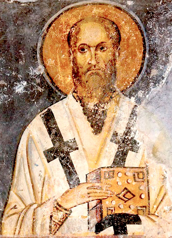 Свт. Мина, патриарх Цареградский (Фрагмент фрески. 1037–1056 г. Собор Святой Софии, Охрид, Македония)