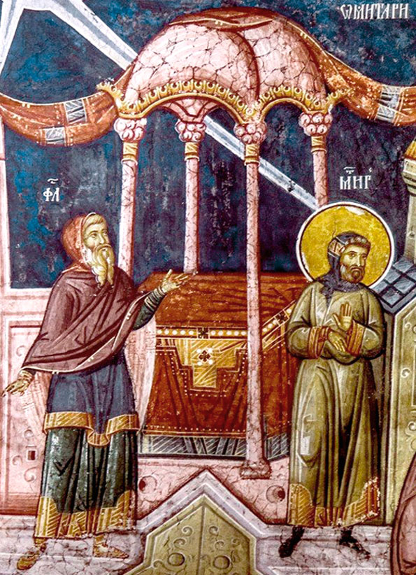 Притча о мытаре и фарисее (Фрагмент фрески. XVI в. Мон. Печская Патриархия, Косово, Сербия)