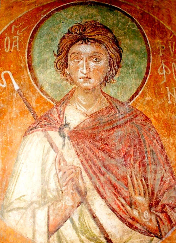Мч. Трифон (Фреска. 1164 г. Церковь Святого Пантелеимона в Нерези близ Скопье, Македония)