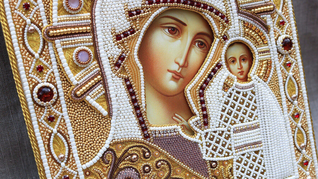 Вышивка бисером икона Святой Давид 12х16см