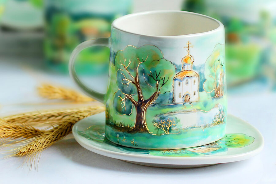 керамическая пара, летний пейзаж 1
