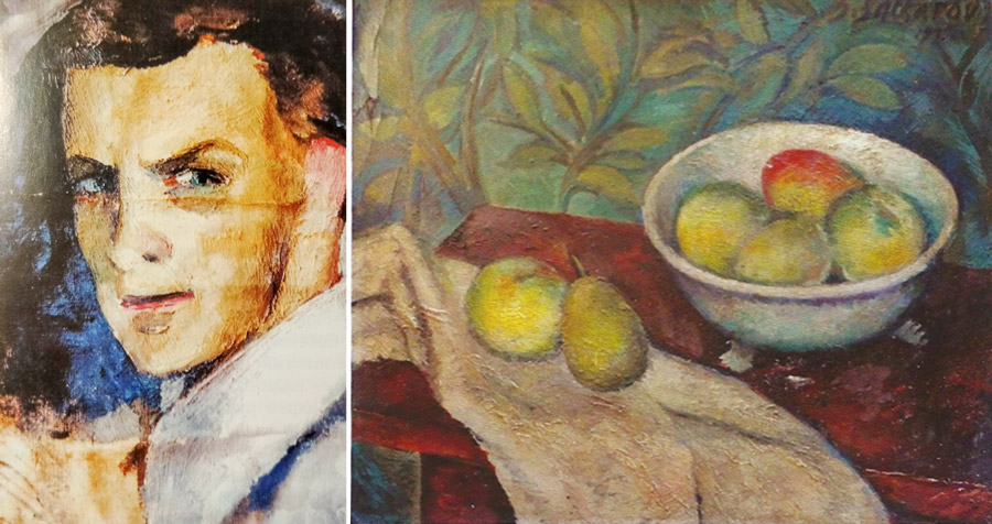 Автопортрет и Натюрморт с вазой фруктов