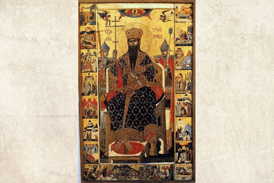 Икона святого Стефана Дечанского с житием 