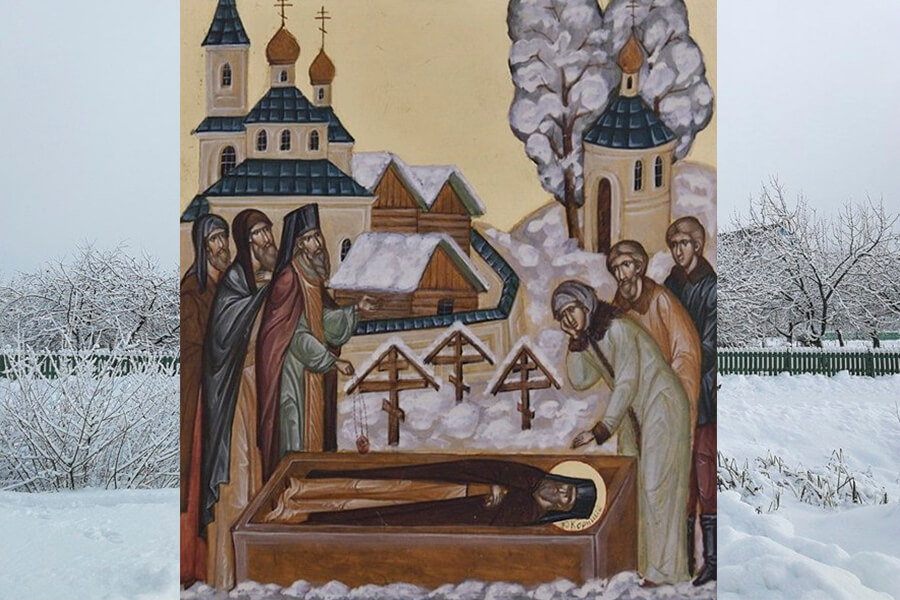 преставление святого Корнилия и положение при погребении