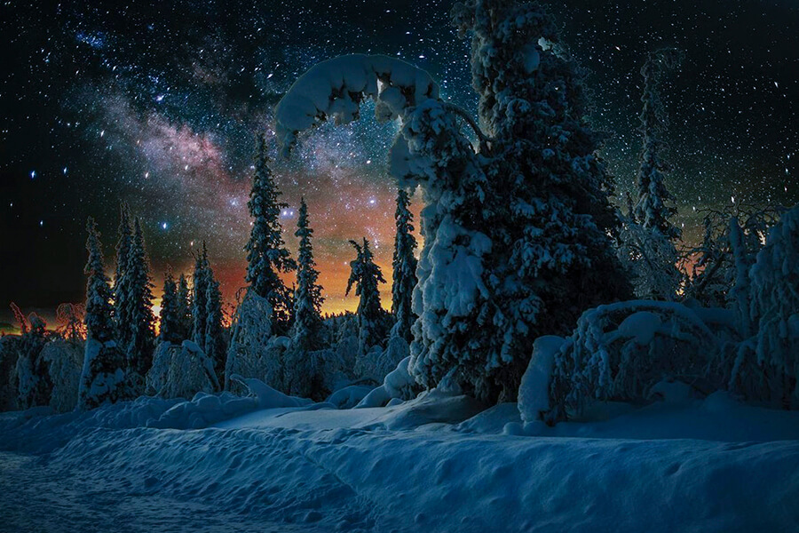 звездное ночное небо зимой