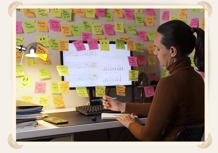 девушка расклеила стикеры