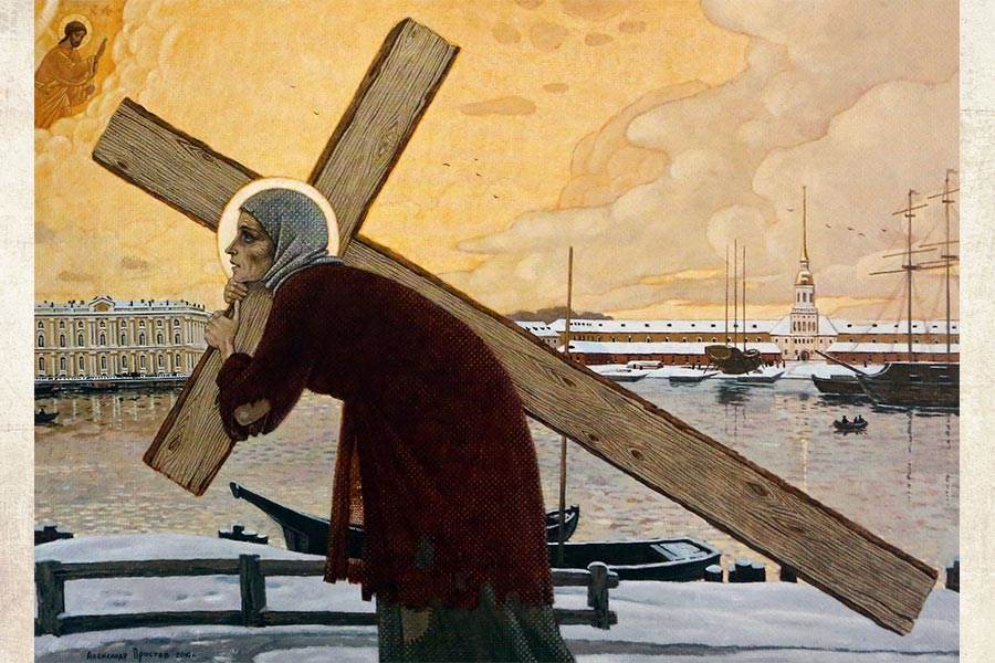 блаженная несет крест